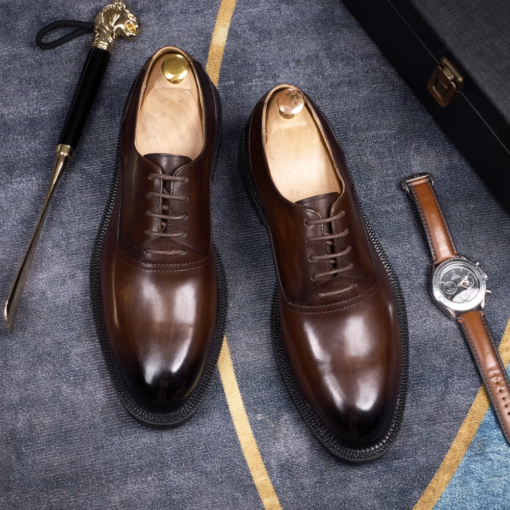 Business formal leather shoes men's shoes low cut solid color wedding shoes fashionable Oxford round toe office shoes