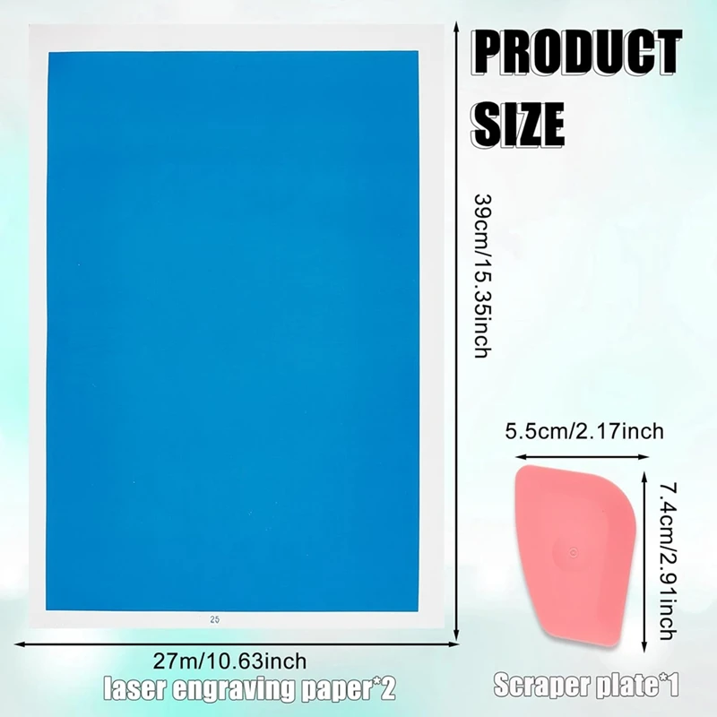 Dimmable Blue Laser Engraving Cor Papel, Adequado para Vidro, Metal, Cerâmica, Artesanato DIY, 39X27cm, 2Pcs