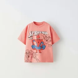 子供用ラウンドネックTシャツ,ゆったりとした半袖Tシャツ,スパイダーマンTシャツ,男の子用衣類,ファッションTシャツ,子供服Tシャツ,夏,2024