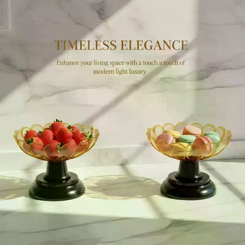 New PET Fruit Bowl Rotating Light Luxury Fruit Plate Stand Snack Dessert Plate Living Room