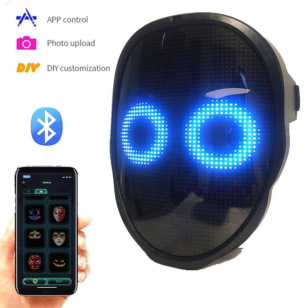 Bluetooth Led Mask Party Glowing Robot Halloween Carnival App Picture Props Gift