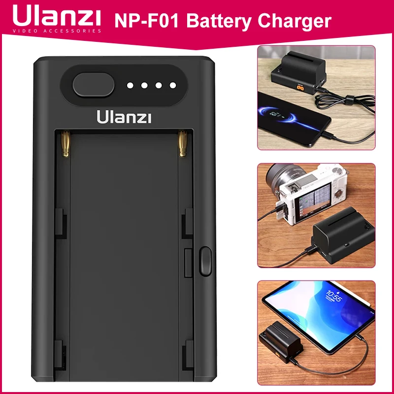 Ulanzi NP-F01 Multifunctional 22W PD QC Fast Charger for Sony NP-F550/F750/F950 Battery Charger USB-A USB-C D-TAP Output