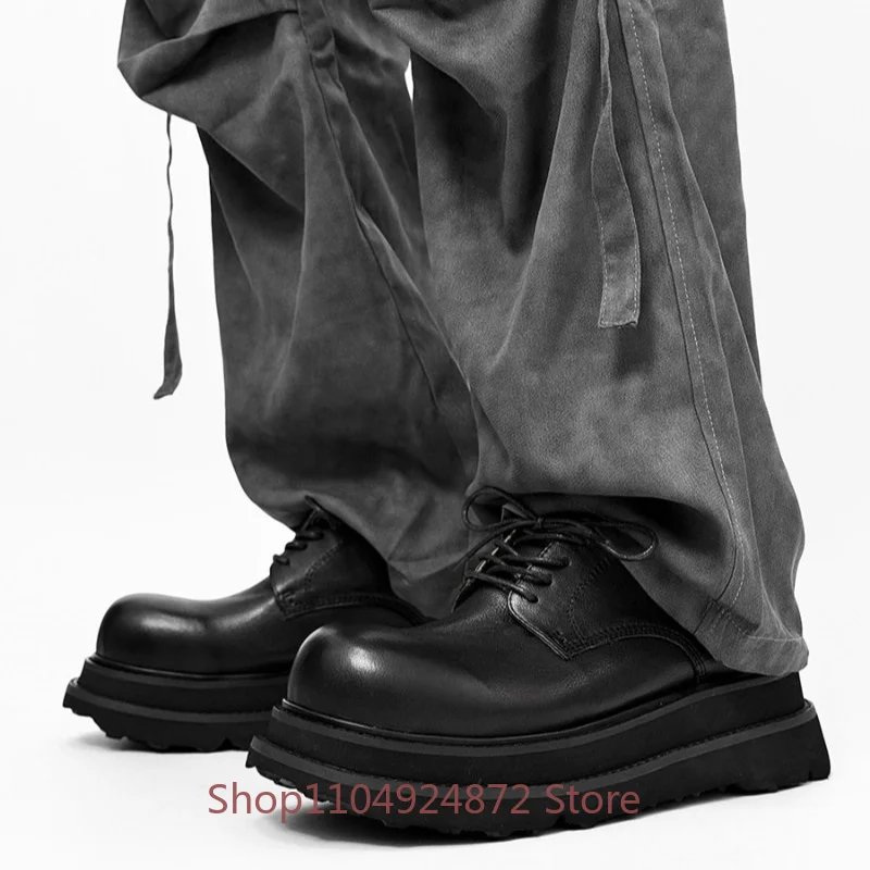 Luxury Derby Shoes Men's British Thick Platform Sole Office Retro Genuine Leather Casual Outdoor Cowhide Big Head Leather Shoes