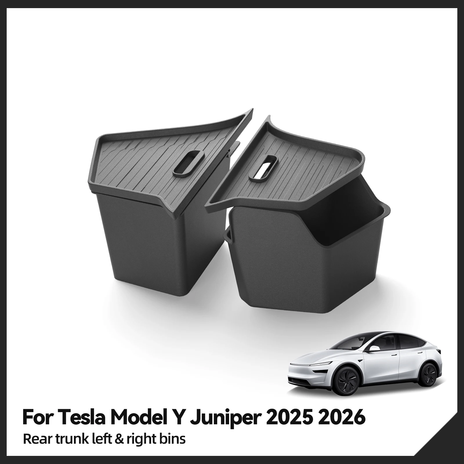 

2PCS Luggage Storage Box For Tesla Model Y Juniper 2025 2026 Seater Rear Trunk Storage Bins with Lids Car Interior Accessories