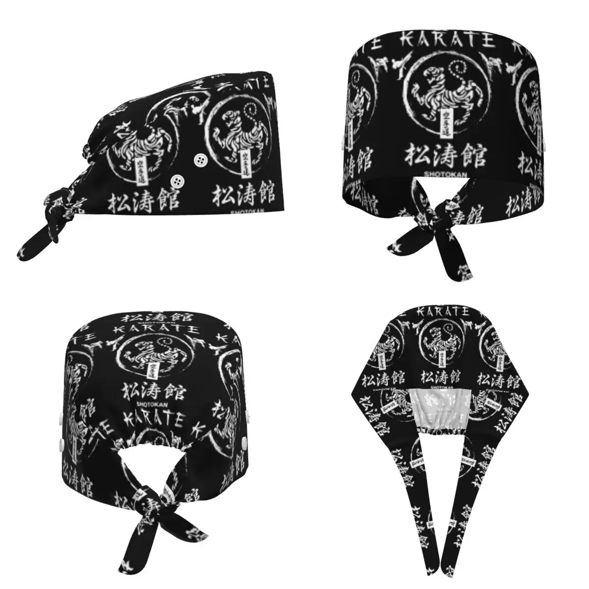 Shotokan Karate Symbol And Kanji White Text Scrub Hat Doctor Working Surgical Cap Men Women Adjustable Nursing Caps for Dentist