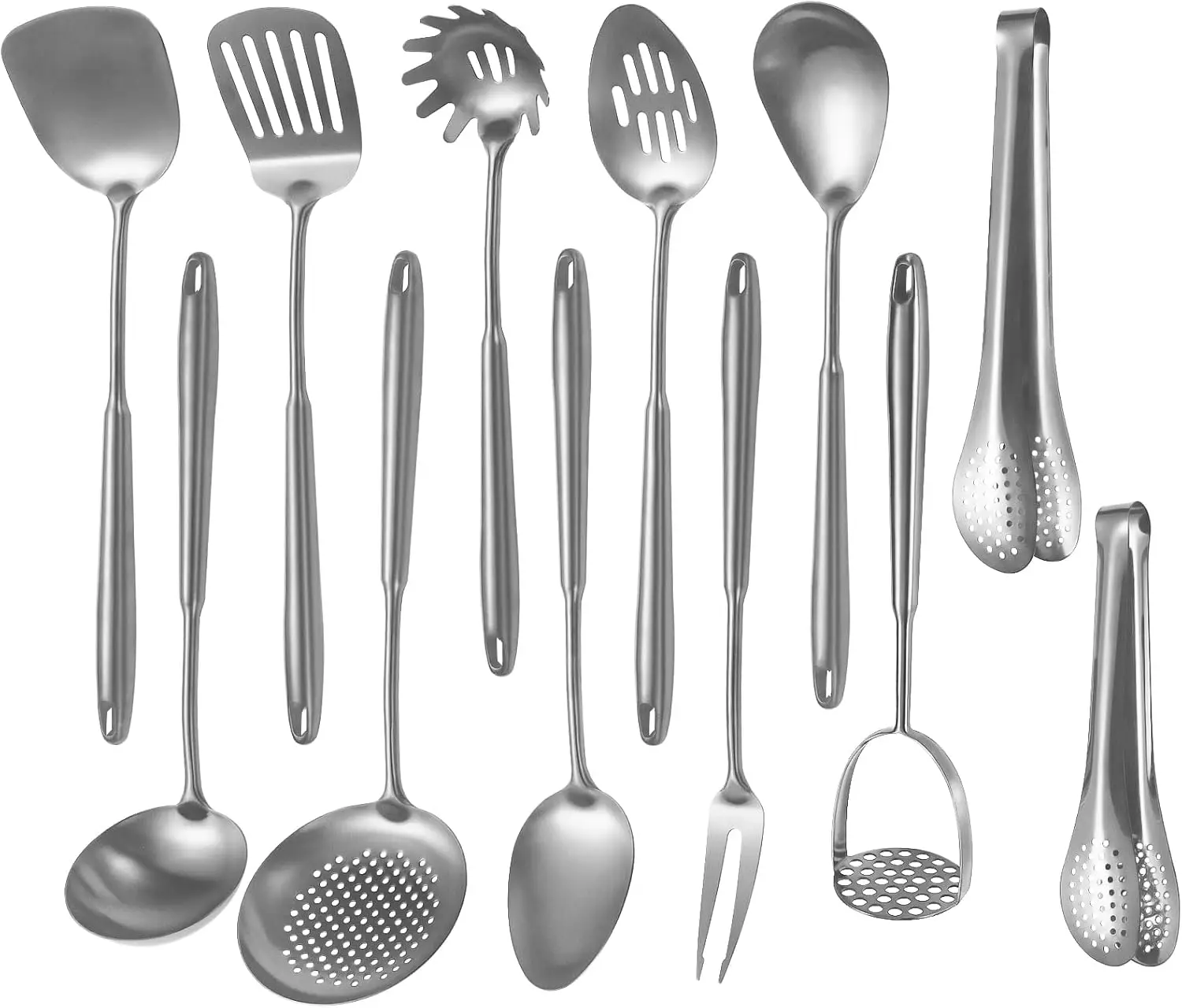 Stainlss Steel Kitchen Utensils Set, 12 Pcs Long Metal Cooking Utensil Gadgets Tools Set With Spatula, Ladle, Spoon, Ladle,