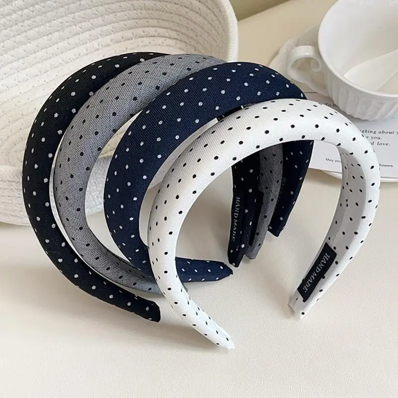 Modische, gepolsterte, dicke Stirnbänder mit mehrfarbigem Polka-Dot-Design für Frauen – Detail 8