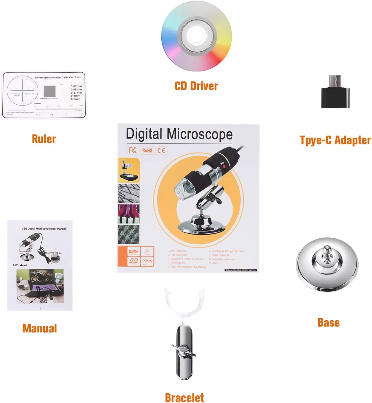 Microscopio digitale USB portatile 40X-1000X endoscopio di ingrandimento, Mini videocamera a 8 LED per Windows 7/8/10 Mac Linux Android