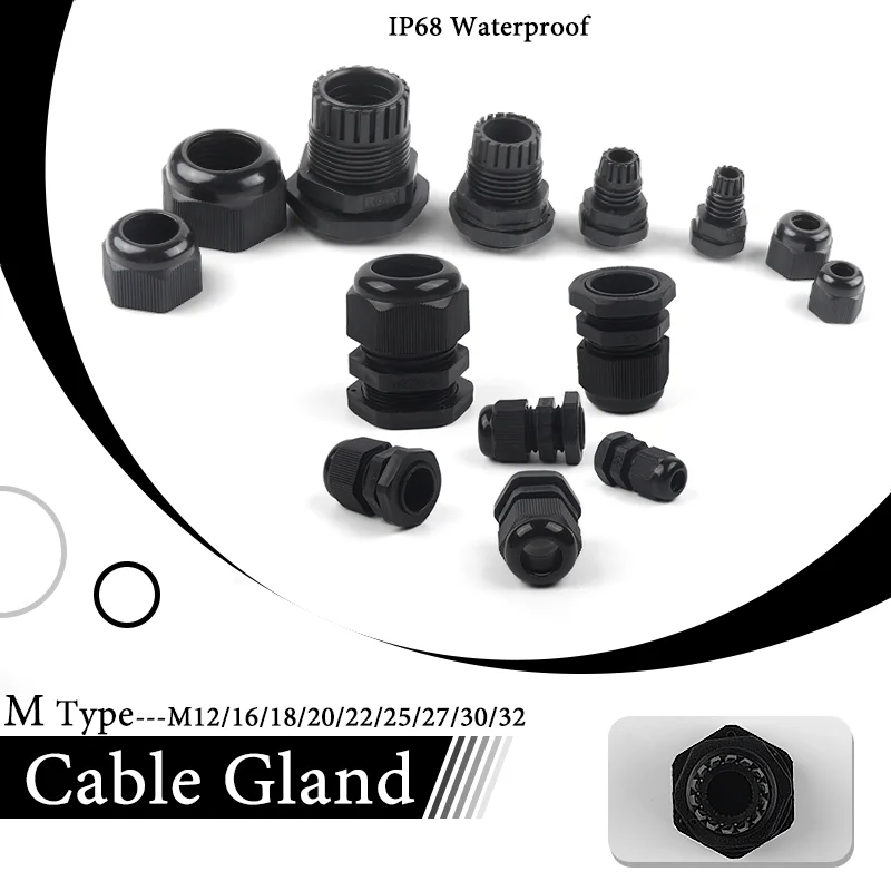 5 قطعة IP68 مقاوم للماء النايلون كابل الغدة M-نوع موصل M12/16/18/20/2/25/27/30/32 البلاستيك الأسود المشترك ختم المشبك ل يسخر #1