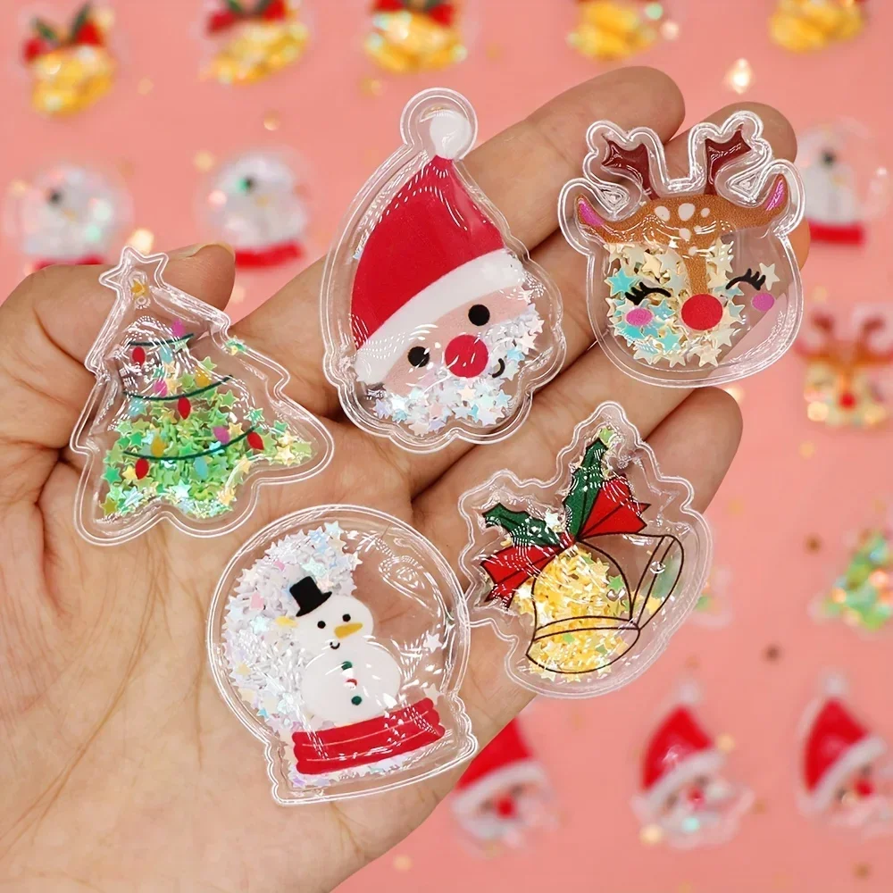 20pcs PVC Quicksand Five-pointed Star Sequins Christmas Snowflake Santa Gloves Elk Party Decoration Handmade DIY Accessories