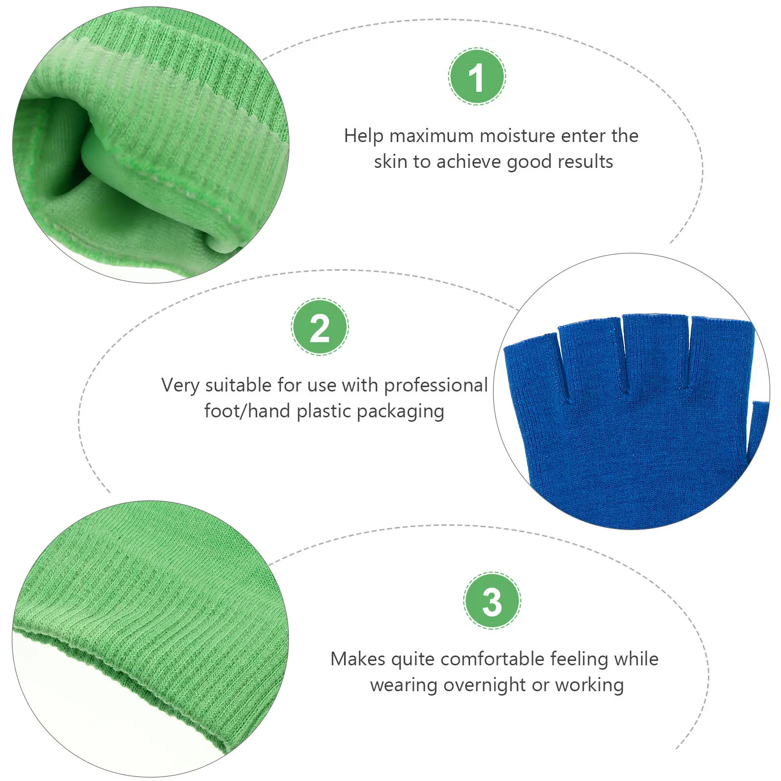 2 pares de guantes de Gel hidratante, guantes sin dedos para el cuidado de las manos, terapia de Spa durante la noche, piel suave hidratante