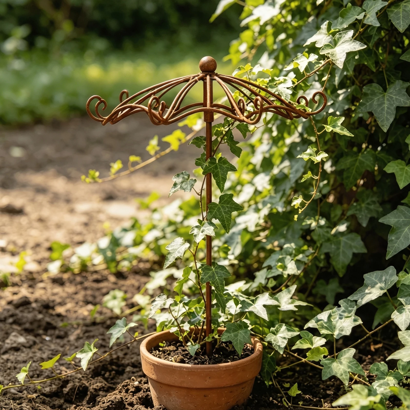 Vintage Metal Umbrella Garden Decor Stake Climbing Plant Trellis Support Outdoor Iron Patio Vine Pot