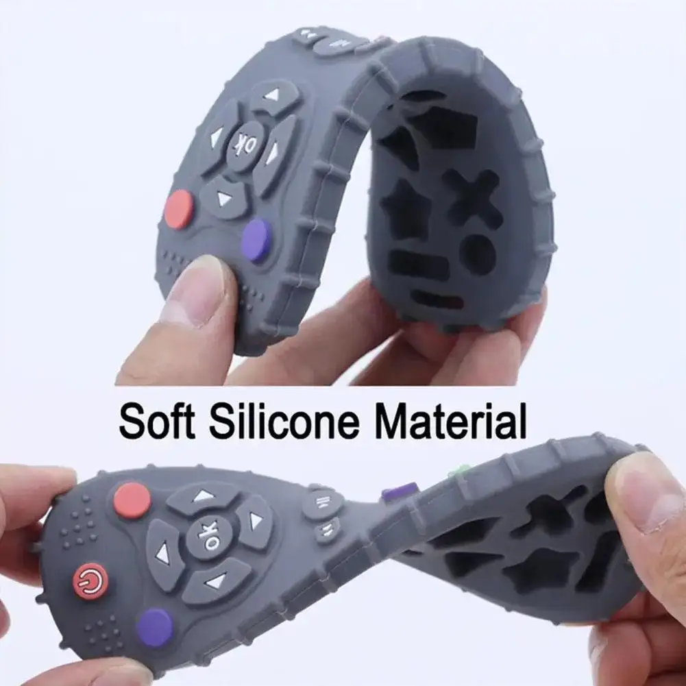 Baby silicone remote control teether baby anti-eating hand teething stick cartoon soothing teething toys cognitive teething toy