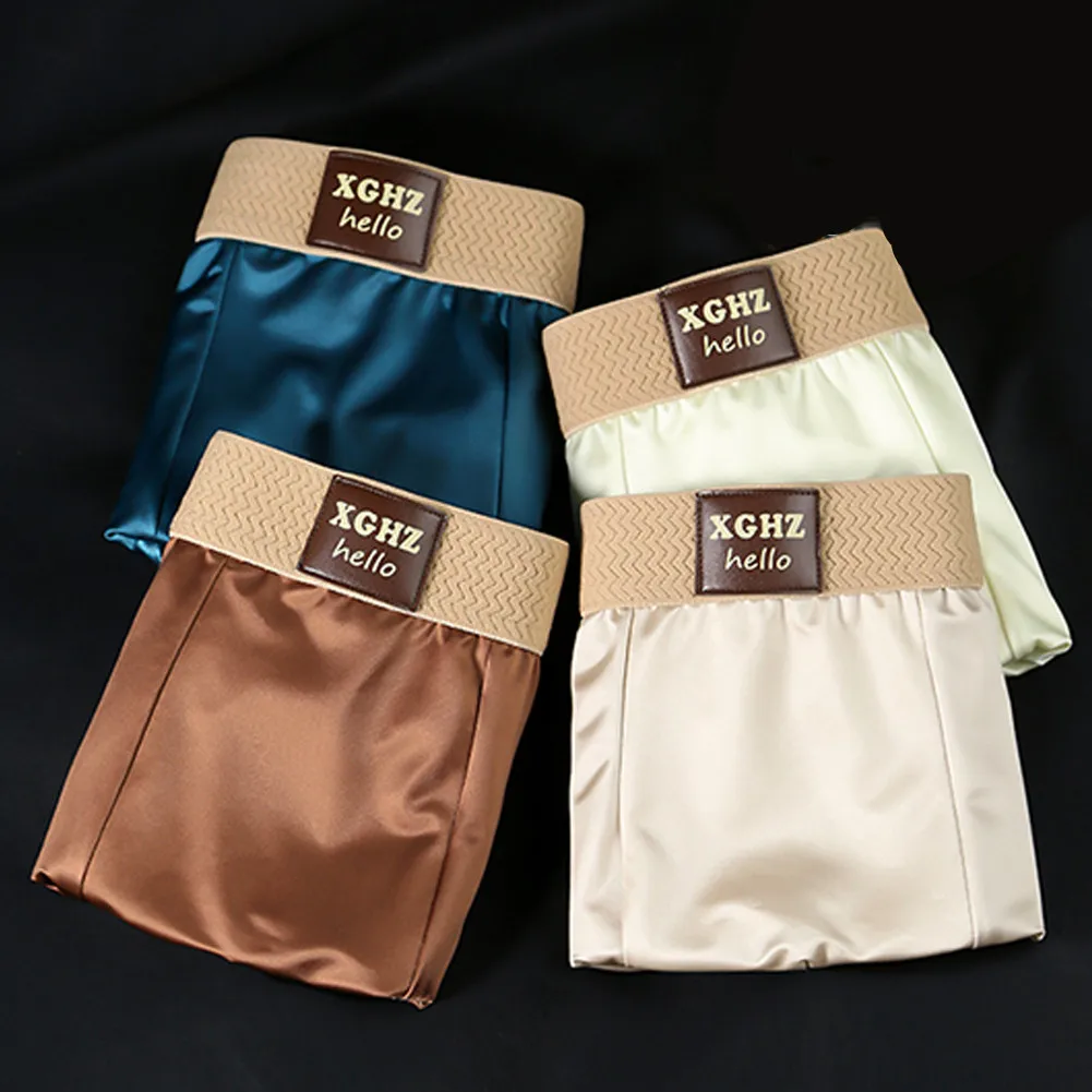 

1pc Boxer Shorts Ice Silk Men Panties Sexy Underwear Summer Breathable Underpants U Convex Lingerie Mid Rise M-2XL