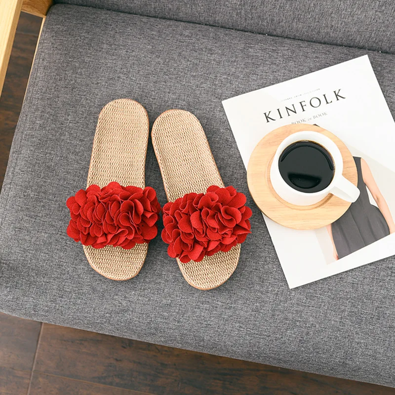 Personality Slipper Goddess  Home Indoor And Outdoor Wear Broken Flowers Non-Slip Comfortable Breathable Cotton Linen Cold Drag