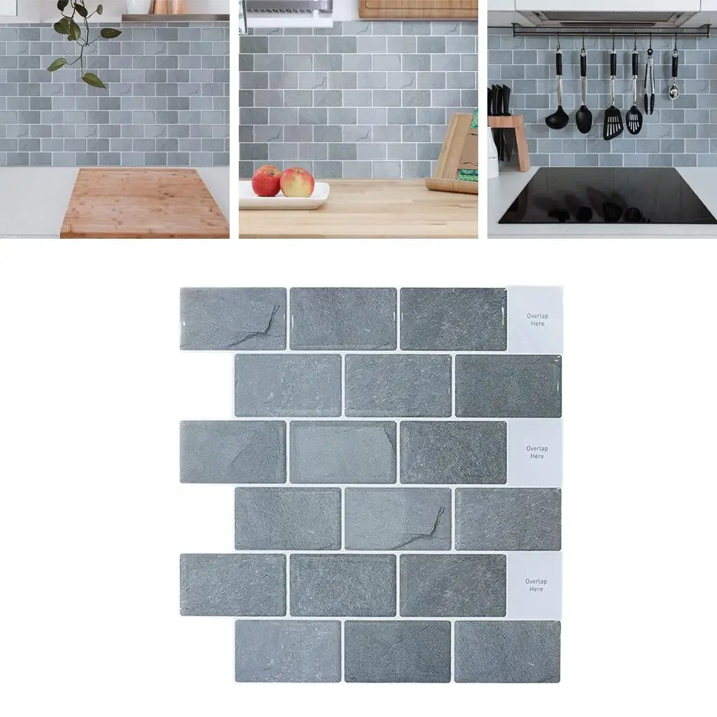 PVC 3D Brick Wall Stickers Art Wall Tiles Oil-Proof for Kitchen Living Room