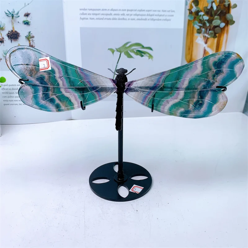 

Natural Rainbow Fluorite Dragonfly Wings with Stand Energy Gemstone, Healing Stone, Home Decoration, 1Pair