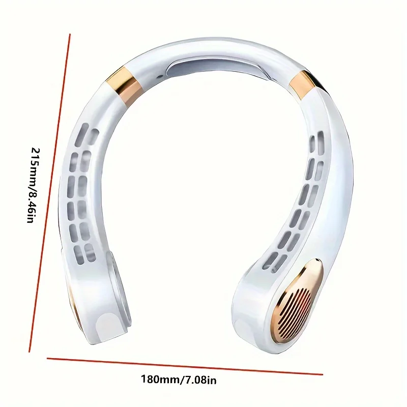 1pc ポータブルネック冷却ファン - 洗練されたブレードレスデザイン、5 スピード強風、TYPE-C 高速充電、バッテリー & ギア LED ディスプレイ、C