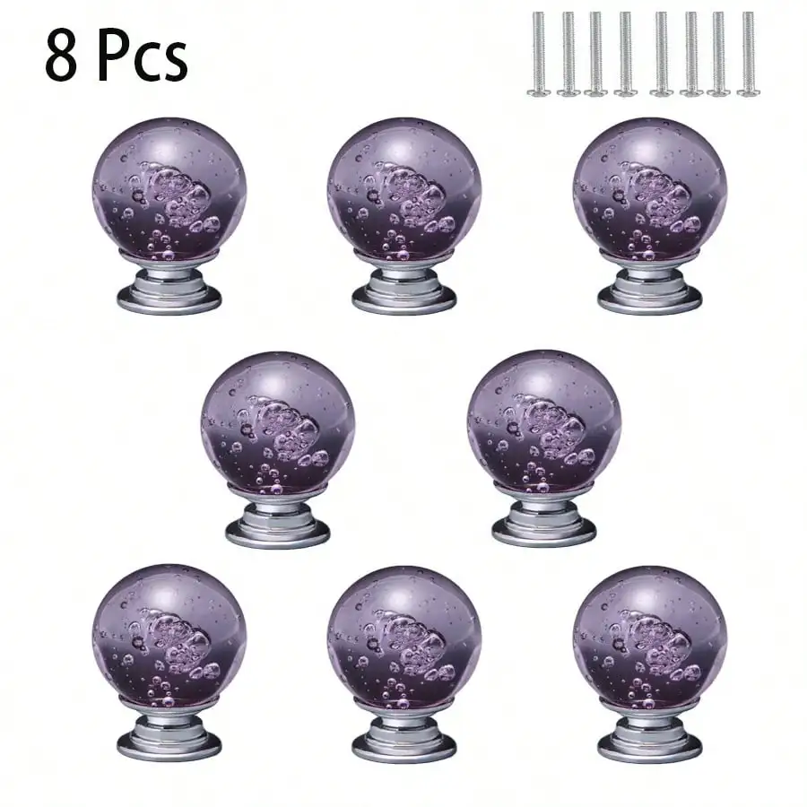 8Pcs Foam Crystal Knobs Round Dresser Drawer Pulls Wardrobe Bathroom Glass Crystal Cabinet Clear Handles and Knobs 30mm Diameter