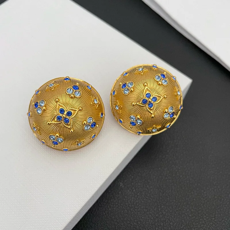 

Designer Boho Big Circle Roung Clip On Earring for Women Without Piercing Gold Color Bohemia Vintage Blue Stone Ear cuffs