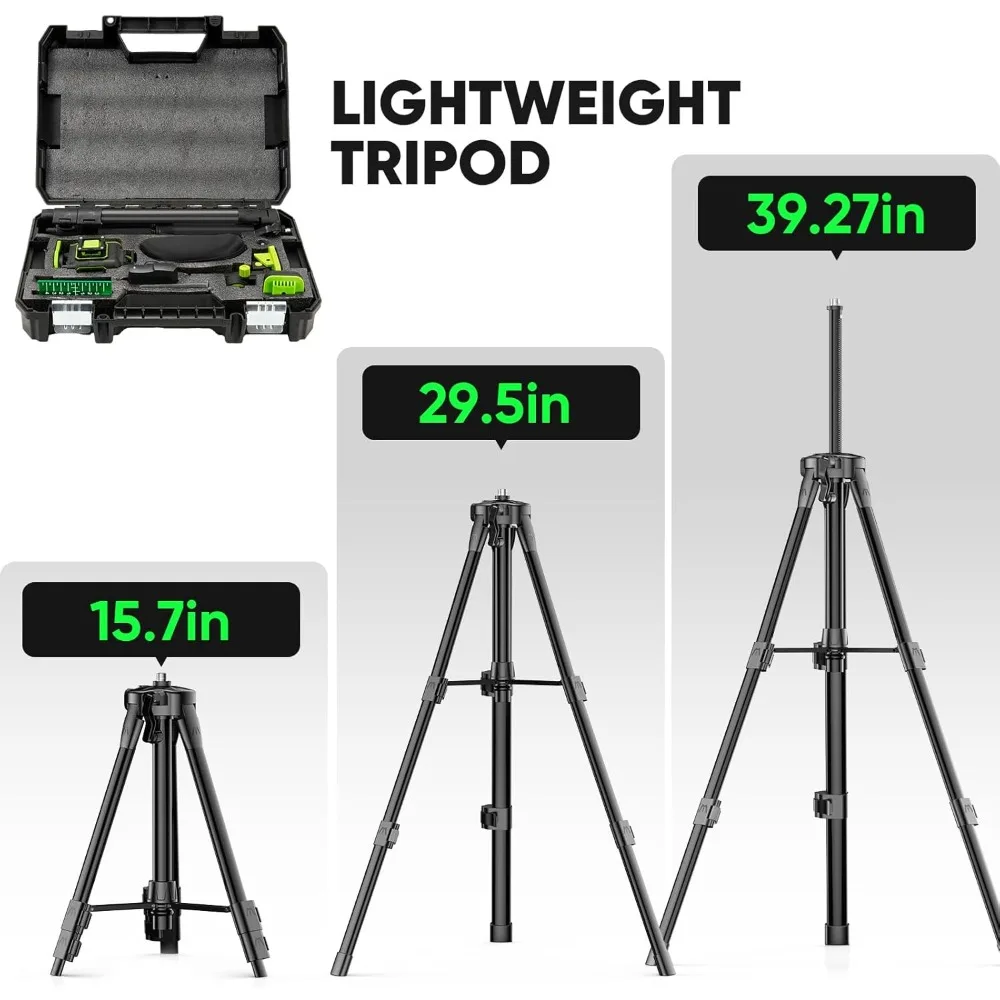 Laser Level 360 Self Leveling with Tripod,  4D Laser Level, 165Ft Green Laser Level Lines Tool, 4x360° Cross Line Laser