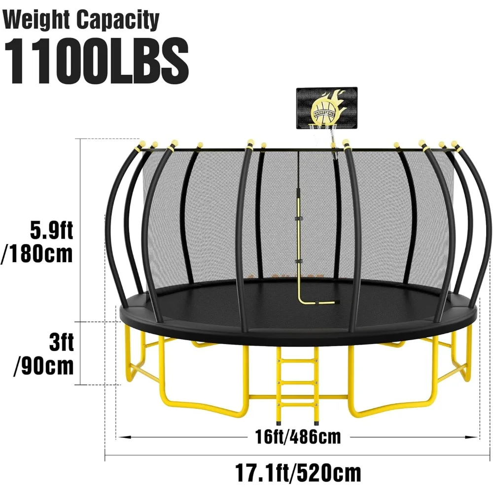 16FT Pumpkin Trampoline with Basketball Hoop, Recreational Trampoline with Balance Bar, Enclosure Net and Galvanized Steel Frame image 2