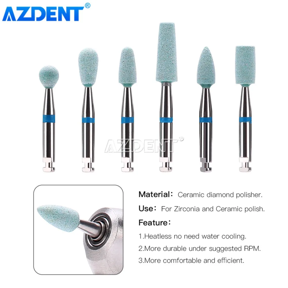 5PCS Dental Ceramic Bonded Grinder AZDENT Diamond Polishing Head Polisher Zirconia  Porcelain Coarse for RA 2.35mm Contra Angle