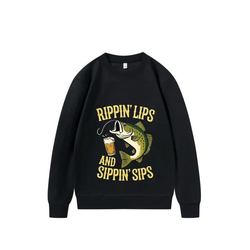 سويت شيرت رجالي أسود Rippin 'Lips and Sippin' Sips تصميم صيد للأنشطة الخارجية #1