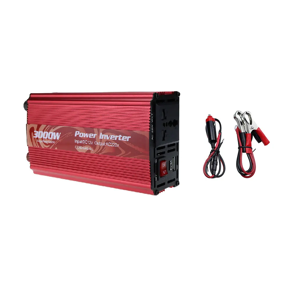 Automobile Inverter Portable DC 12V to AC 220V 3000W Solar Sine Wave Short Circuit Protection Travelling Converter  Green