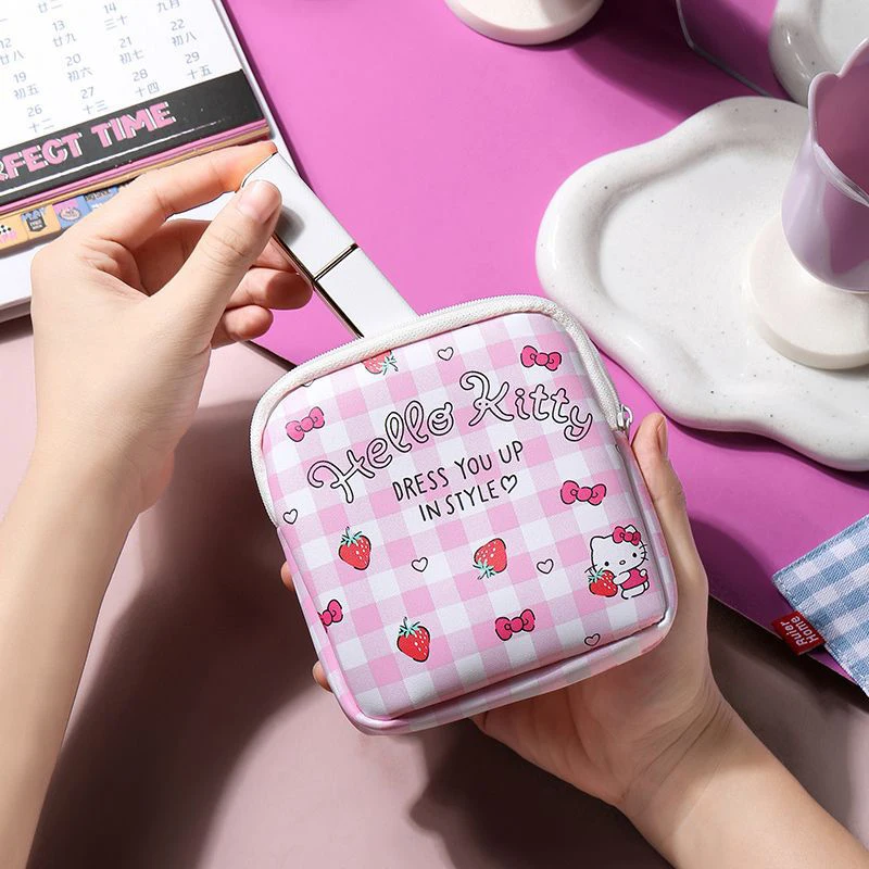 Cute Sanrio Hello Kitty Tampon Bag Sanitary Napkin Pad Pouch Cosmetic Bag Waterproof Multi-function Storage Bag Coin Purse Gifts