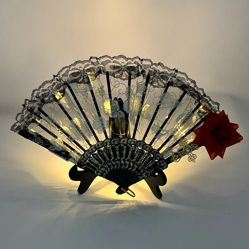 

Светящийся кружевной веер с розой и ночником-светодиодом, для вечеринок, танцев, шоу, реквизит для девочек в стиле Лолита