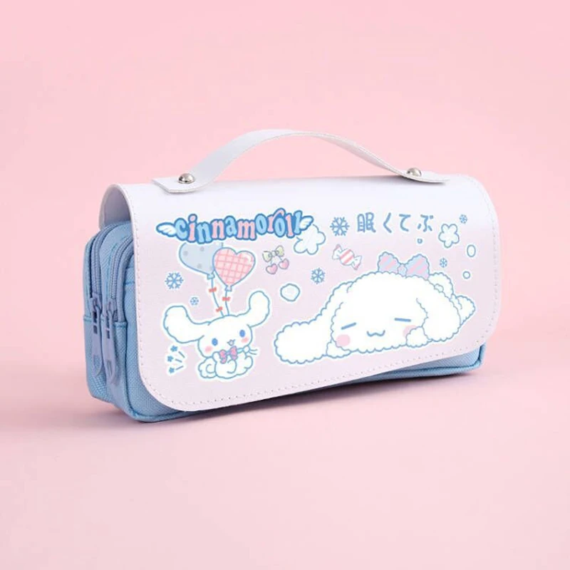 Imagem -03 - Sanrio pu Grande Capacidade Lápis Case Kawaii Cinnamoroll Melody Kuromi Lápis Bolsa Pen Pouch Material de Papelaria Escolar