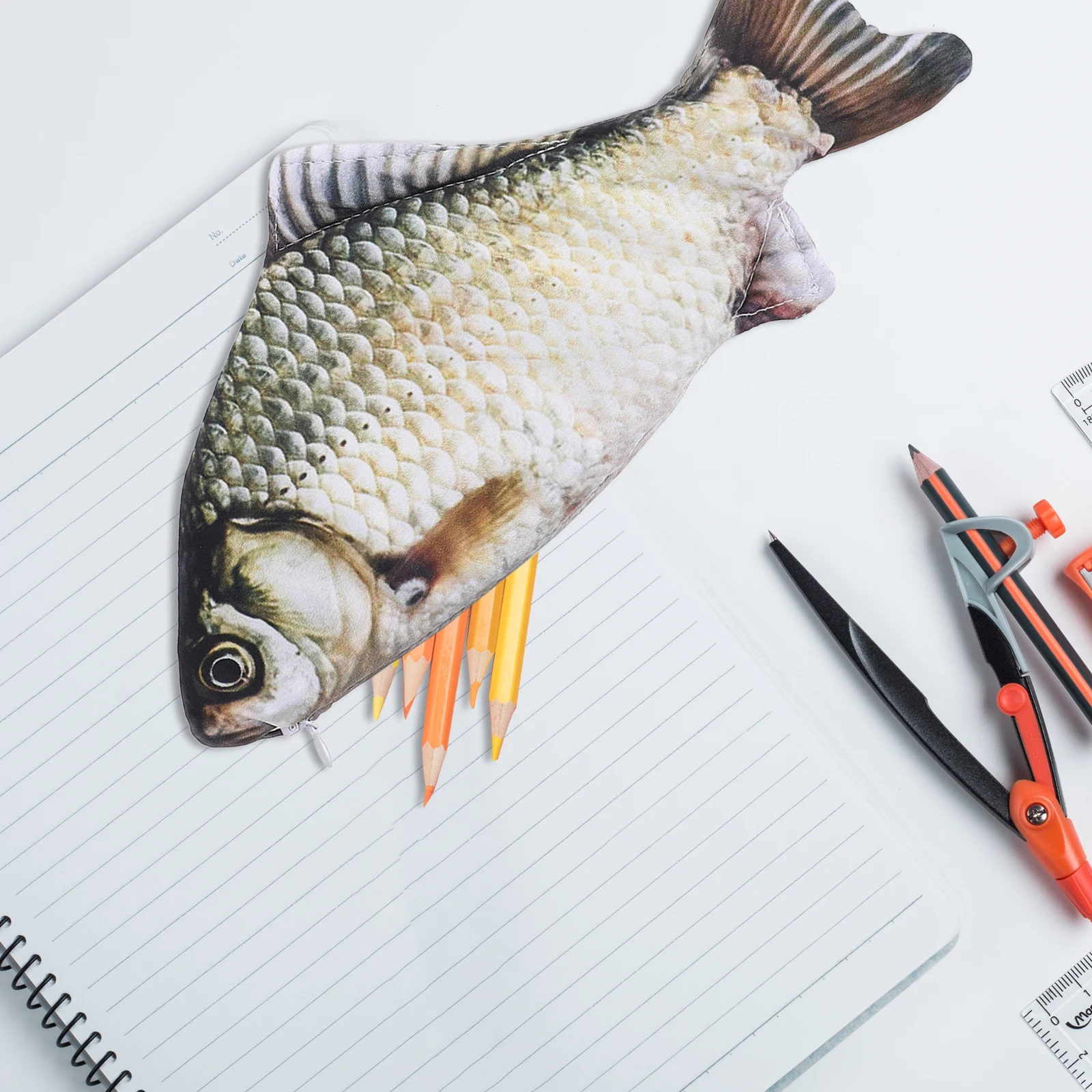 

Simulated Fish Pen Bag Creative Pencil Case Large Capacity Stationery Holder Funny Shape Travel Gift Polyester Material Strong