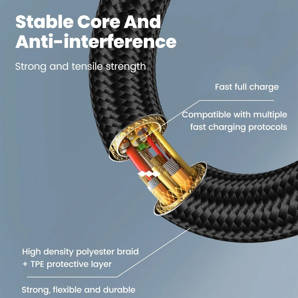 Elbow 60W USB Type C Cable PD Fast Charging Phone Charger Data Cord For iPhone Samsung Xiaomi USB C to USB C Quick Charge Cable