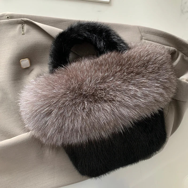 Women\'s Bag Luxury Real Fur Women\'s Shoulder Bag Mink Fur Bag With Fox Fur Design Large Capacity Fur Handbag Bags For Women