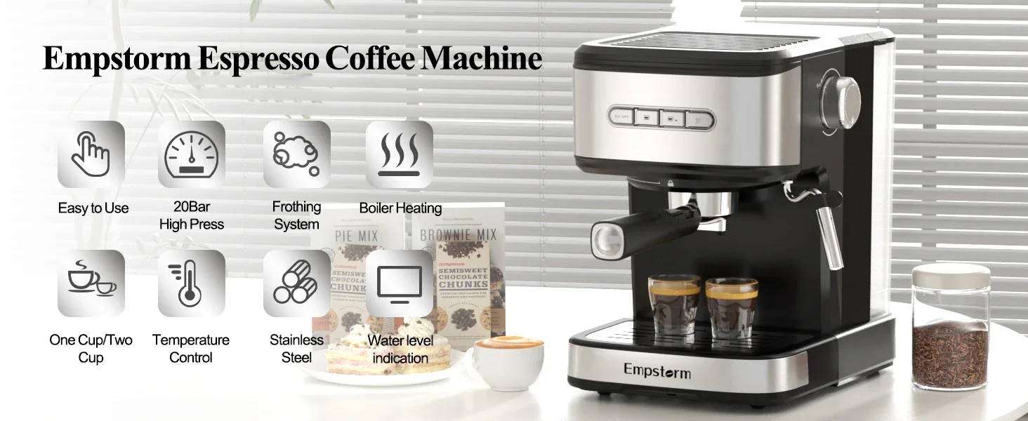 Empstorm 20 Bar Espresso Machine with Milk Frother Steam Wand, Compact Espresso Machine, Cappuccino Latte Fast Heating