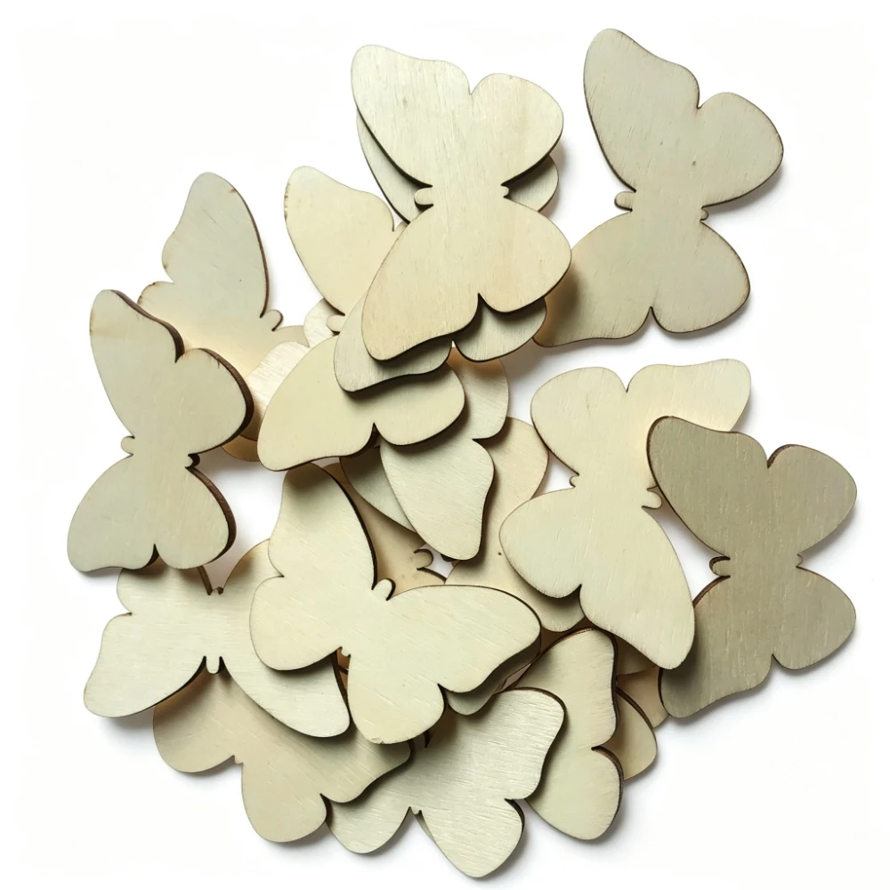 100PCS 60MM Wooden Butterflies/Hearts/Star/Blossom Craft Embellishments MDF Wooden Cutout Scrapbooking for DIY Wedding Decor