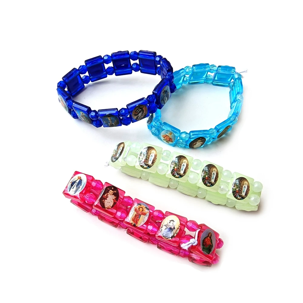 QIGO البلاستيك أيقونة سوار مرن للرجال النساء ألوان متعددة المجوهرات الدينية 4pcs/lot #5