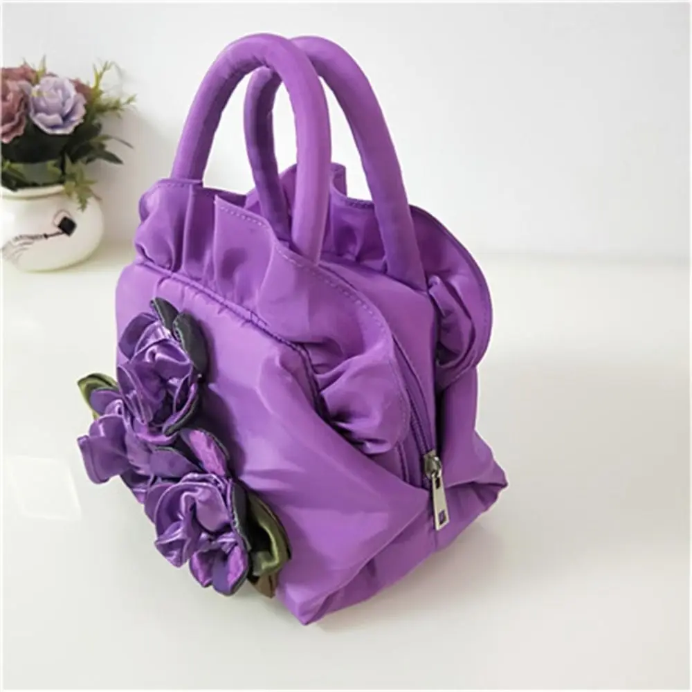 

Satin Silk Hanfu Flower Drawstrings Bag Leaf Ruffle Rose Flower Handbag Cosmetic Makeup Bag Ethnic Style Small Purse Wallet