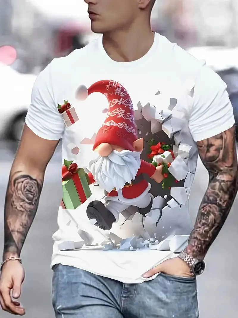 

Christmas Men's Santa Claus 3D Cartoon T Shirt Short Sleeve Crew Neck Shirt Daily Designer Vacation Party Street Men's Clothing