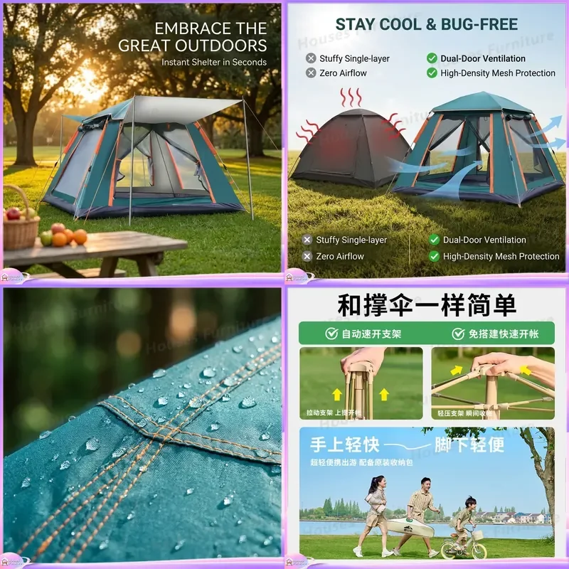 For Automatic Pop Up Tent Outdoor Camping Portable Folding Waterproof Thickened Beach Shelter Hiking Travel Sleeping Cabin