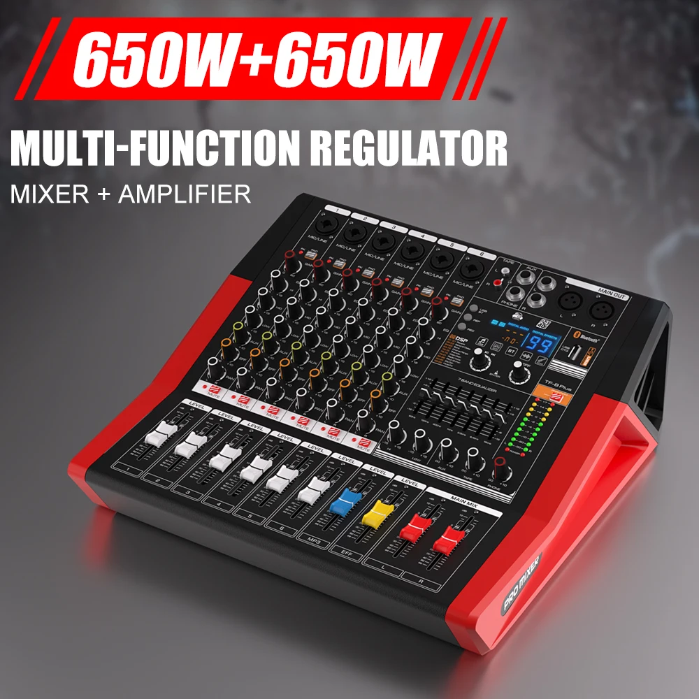 NXG 6 Channel Powered Audio Mixer 650W + 650W Amplifier Mixing Console with 99 DSP Bluetooth USB for Stage Performance & Karaoke