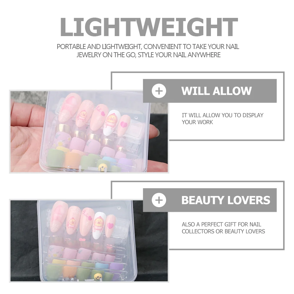 

1Set Transparent Manicure Storage Box Nail Tips Display Case Portable Lightweight Organizer Fake Nail Container