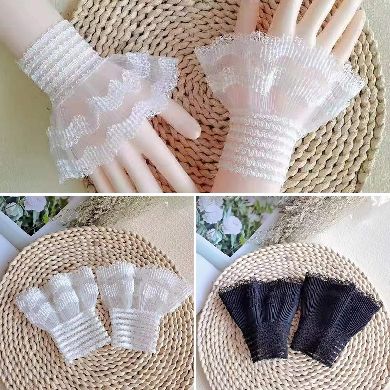 Detachable Fake Cuffs Fake Flared Sleeves Lace Pleated Lolita Mesh Tulle False Cuffs Dress Blouse Wrist Warmers Fake Sleeve Cuff