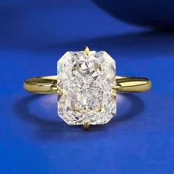 14K Gold Radiant Cut Lab Diamond Ring 100% Real 925 Sterling Silver Party Wedding Band Rings for Women Bridal Engagement Jewelry