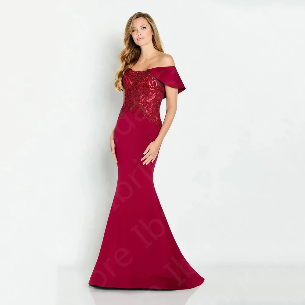 

Elegant Latest Mother Gowns for Wedding Women Burgundy Mother of the Groom Dress Lace Off Shoulder Wedding Guest Gowns Mermaid