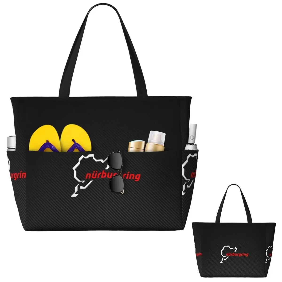 

Nurburgring Carbon Fiber White Red Beach Tote Bag Sport Gym Yoga Duffle Large Tote Bag Women Travel Bag Fitness bag