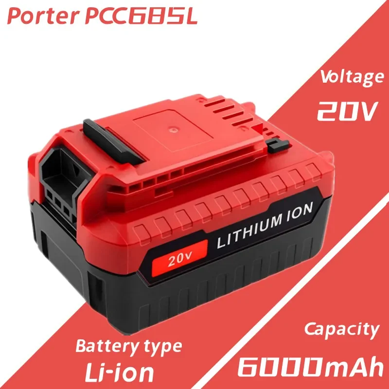 6000mAh 20V MAX Lithium Craftsmen Replacement Rechargeable Battery for Porter Cable 20V PCC685L PCC680L PCC682L Cordless Tools