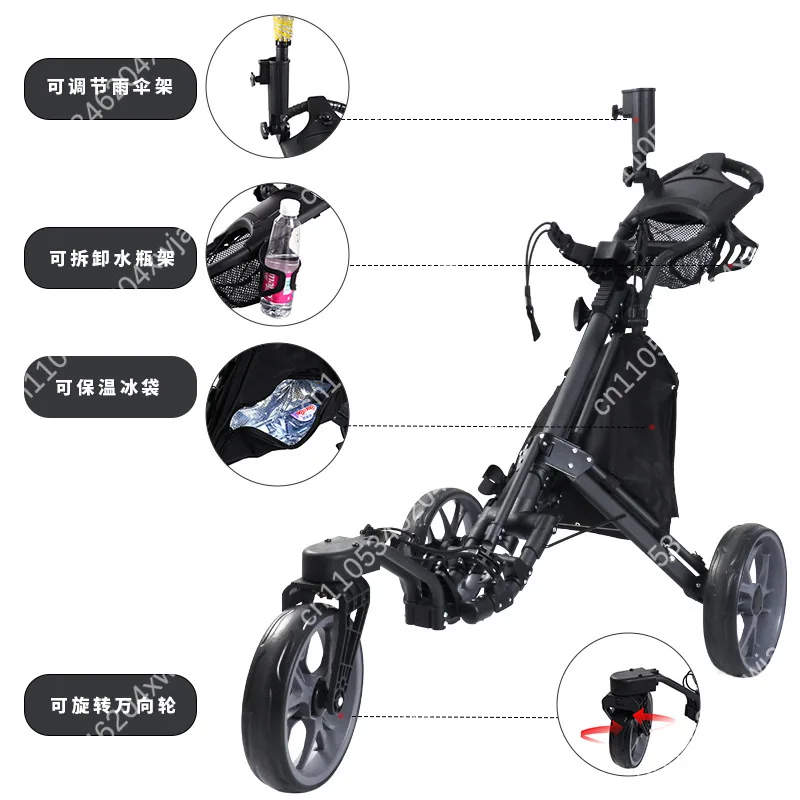 360° Swivel Wheel Golf Cart Foldable Aluminum Alloy Frame, Lightweight Push Pull Trolley for Golf Course Travel