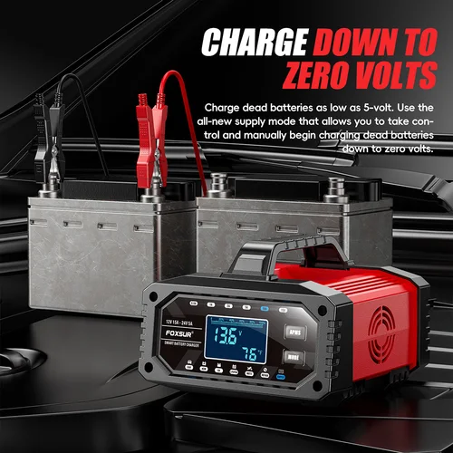 Imagen 2 del producto EAFC Cargador de batería de coche 12V 25A/24V 15A Dispositivo de carga de batería automático y de motocicleta LiFiPO44, GEL, batería AGM de plomo-ácido